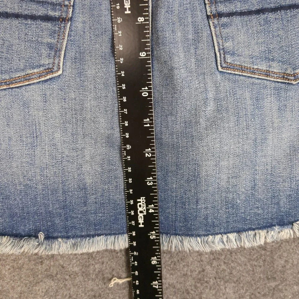 American Eagle Super‎ Stretch X Denim Mini Skirt Blue Distressed Raw Hem Size 2